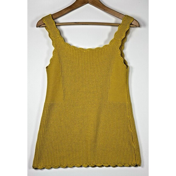 Moth Anthropologie Scallop Knit Sweater Tank Top Small Mustard Yellow Cottage - Picture 4 of 10